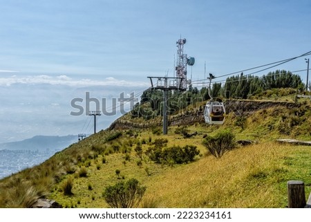 Gondola named the TeleferiQo climbing the Andes mountains outside of Quito, Ecuador