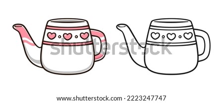 Ceramic watering can pot cute cartoon outline line art illustration. Gardening farming agriculture coloring book page activity worksheet for kids