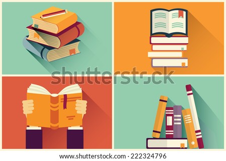 Set of books in flat design, vector illustration