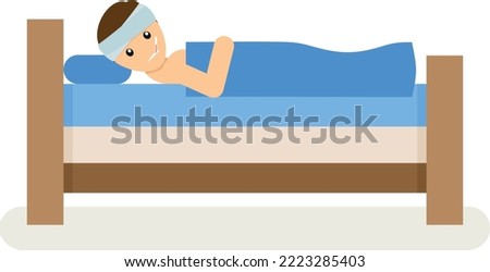 Vector Clip Art Of A Man With The Flu Lying In The Bed, Isolated On Transparent Background.