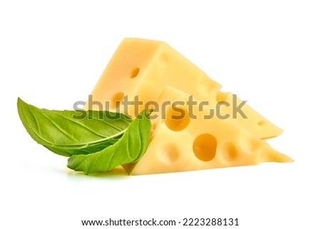 Swiss cheese triangles, isolated on white background Royalty-Free Stock Photo #2223288131
