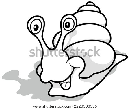 Drawing of a Funny Snail with a Smile - Cartoon Illustration Isolated on White Background, Vector