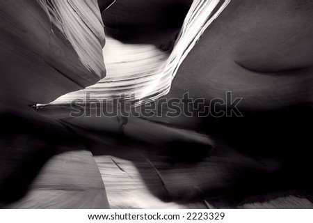  Antelope Slot Canyon, near Page, Arizona. Black and white picture with light  and shadows