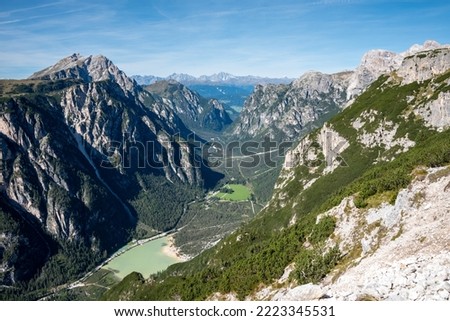 Magnificent panoramic view on the Rienz valley in the Dolomite Alps, South Tirol