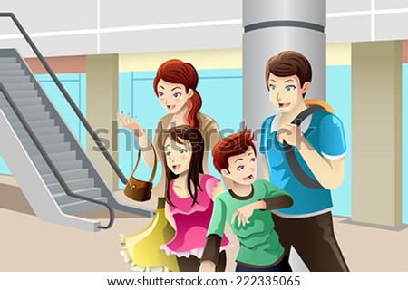 A vector illustration of family going to shopping together