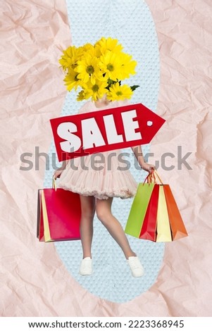Creative photo 3d collage artwork of weird person flowers instead head special offer limited time only isolated on painting background