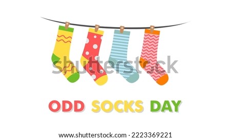 Odd socks day anti bullying week banner. Colorful crazy socks vector flat illustration Royalty-Free Stock Photo #2223369221