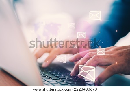 Businessmen use laptops to check feedback emails from customers, Social media marketing and connection, best promotion and price, flash sales of the month, the concept of an online shop.