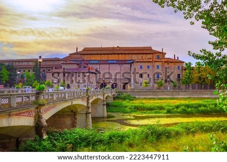 View of Palazzo della Pilotta - 16th-century palace complex in historical centre of the city Parma, Italy. Royalty-Free Stock Photo #2223447911