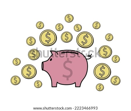 Piggy bank with dollars. Money saving concept. Vector