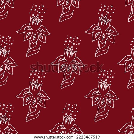 Seamless pattern with tropical flowers. Outline flower background. Print for wallpaper and fabric.
