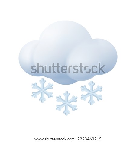 Snowy weather forecast icon, isolated meteorological report. Cloud with snowflakes, snowing or blizzard conditions. Vector snowflakes from cloud 3d, realistic style icon