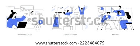 Headhunter service abstract concept vector illustration set. Human resources, corporate ladder, meeting room, job listing website, employment hierarchy, career ladder, contract abstract metaphor. Royalty-Free Stock Photo #2223484075