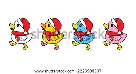 duck vector icon christmas santa claus hat rubber duck logo shower bathroom bird walking chicken character cartoon symbol doodle isolated illustration design