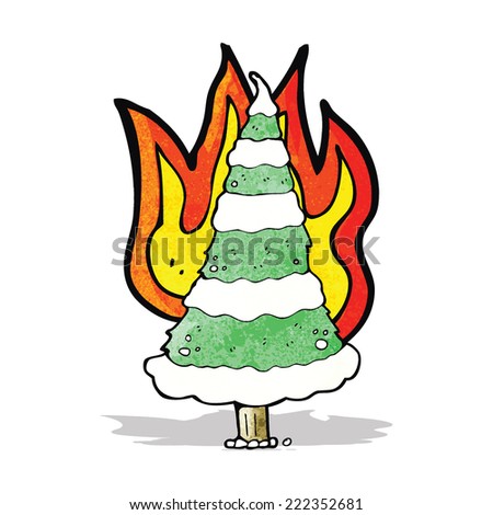 burning christmas tree cartoon