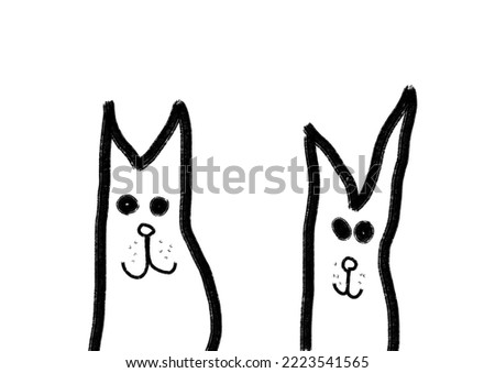 Children's sketches of two animals. Simple cat silhouettes.