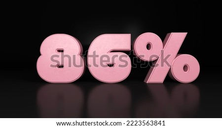 86% plastic pink sign. 3d render illustration.