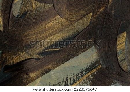 Grain Black, brown, gold texture  oil and Acrylic smear blot painting wall. Abstract color stain brushstroke background. 