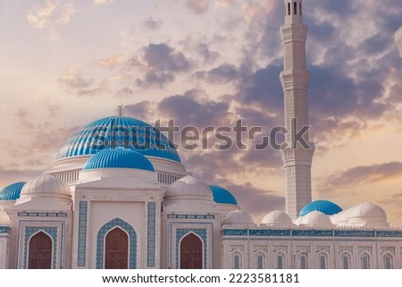 Nur-Sultan Kazakhstan largest big mosque Astana in Central Asia. Royalty-Free Stock Photo #2223581181