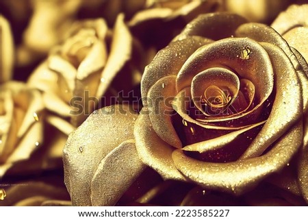 Golden Metallic Beautiful Rose Closeup