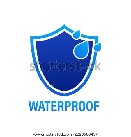 Waterproof symbol. Rainproof label sign. Water resistant drop icon in protective shield. Vector illustration Royalty-Free Stock Photo #2223588437