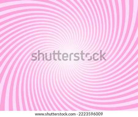 Pink circus background. Twisted stipes, pinwheel, spiral, vortex pattern. Strawberry bubble gum, sweet lollipop candy, ice cream texture. Clipping mask. Vector cartoon illustration