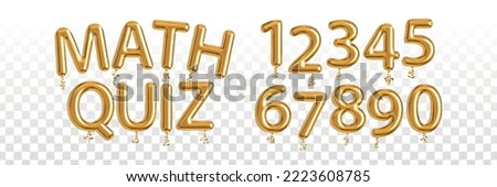 Vector realistic isolated golden balloon text of Math Quiz with numbers on the transparent background.