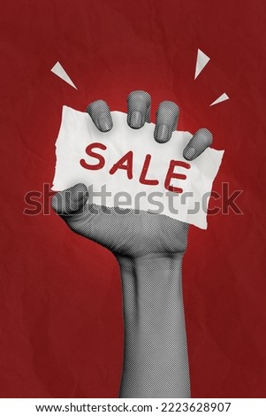 Creative photo 3d collage artwork poster postcard of human arm hold show ad black friday sale low price isolated on painting background