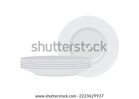 Ceramic plate isolated on a white background. Kitchen plates for food, kitchenware, porcelain tableware. Vector illustration for your product, tableware design elements.