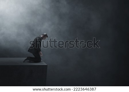 Depressed business man 3d illustration on dark background
