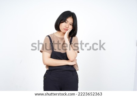 Boring Gesture of Beautiful Asian Woman Isolated On White Background