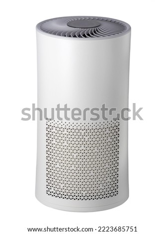 White cylinder air purifier, It is an electrical appliance to remove dust and unpleasant odors, isolated on white background. Royalty-Free Stock Photo #2223685751