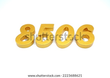  Number 8506 is made of gold-painted teak, 1 centimeter thick, placed on a white background to visualize it in 3D.                                    