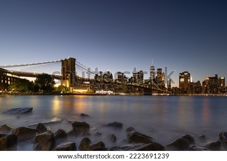 Brooklyn Bridge and New York Skyline at sunset