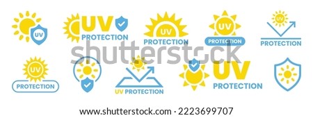 UV protection icon set. UV radiation icon. Ultraviolet symbol, logo vector illustration. Royalty-Free Stock Photo #2223699707