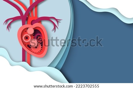 Heart gear mechanism vector. Cardiology illustration. Human cardiac internal organ with cog wheel inside. Cardiovascular disease and cardiovascular system functionality Royalty-Free Stock Photo #2223702555