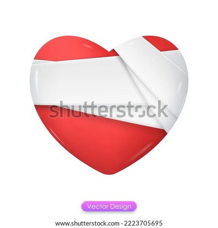 3d icon heart with bandage isolated on white background. Heart repair emoji for social media, mobile app, valentine's day decoration. 3d vector illustration. Royalty-Free Stock Photo #2223705695