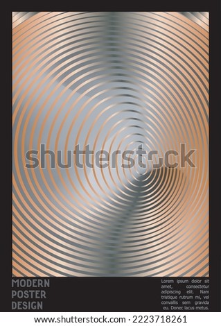 Abstract Poster Design with Optical Illusion Effect. Minimal Psychedelic Cover Page Collection. Silver Wave Lines Background. Fluid Stripes Art. Swiss Design. Vector Illustration for Banner. 