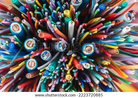 Colored electric cables and wires, closeup Royalty-Free Stock Photo #2223720885