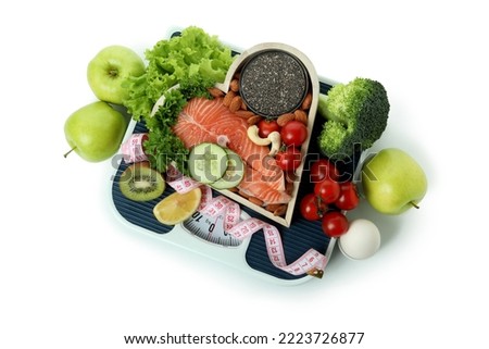 Healthy nutrition accessories isolated on white background