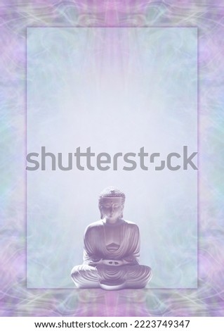 Buddhism Meditation Theme Diploma Award Certificate Advert Upright Template - pastel coloured border frame background with lotus position meditating buddha bottom center and copy space above
        