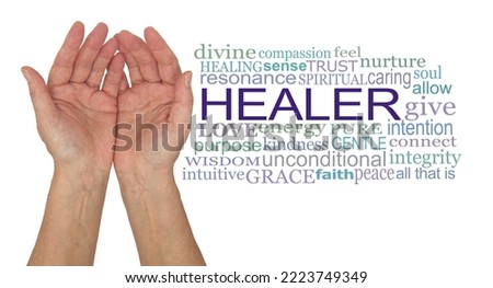 The Humble Hands of A Faith Healer Word Cloud - pair of female cupped hands isolated on a white background ideal for healing theme
 Royalty-Free Stock Photo #2223749349