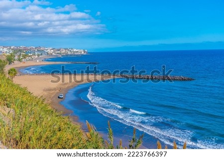 Sunny day at Playa del Ingles at Maspalomas at Gran Canaria, Canary Islands, Spain. Royalty-Free Stock Photo #2223766397