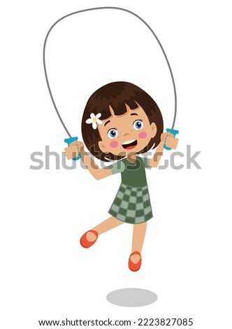 cute happy little boy jumping rope