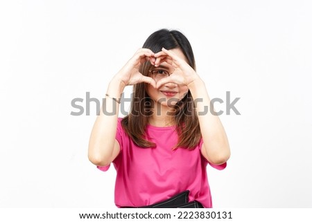 Showing Love Heart Sign of Beautiful Asian Woman Isolated On White Background