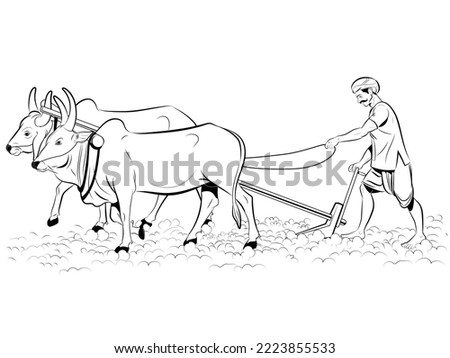 Indian former working with plough Royalty-Free Stock Photo #2223855533