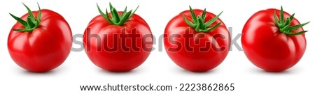 Tomato isolated. Tomato set on white background. Collection of perfect retouched tomatoes side view. With clipping path. Full depth of field.