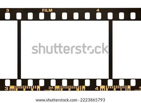 empty or blank 35mm filmstrip on white, film border isolated.