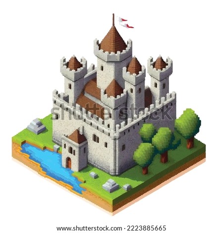 Isometric medieval house, game design illustration