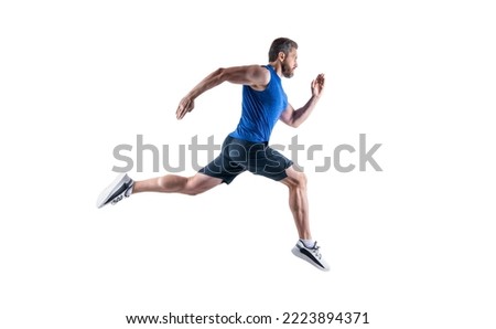 sportsman runner running isolated on white background. sportsman runner running in studio. Royalty-Free Stock Photo #2223894371